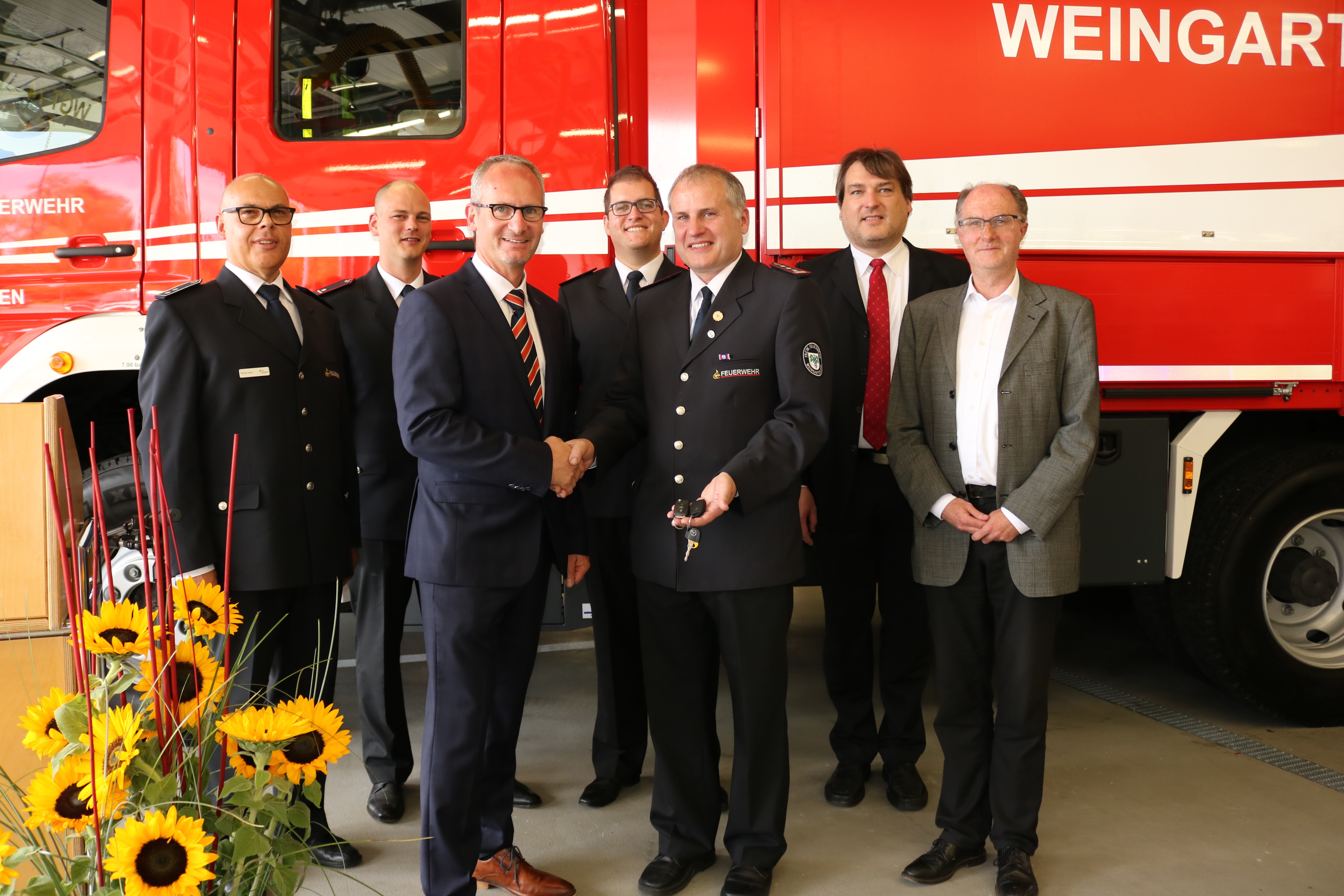  (von links): Bertram Maier, Georg-Richard Ziegahn, Eric Bänziger, Christian Adam, Günther Sebold, Jochen Stähle und Jens Maierhof 