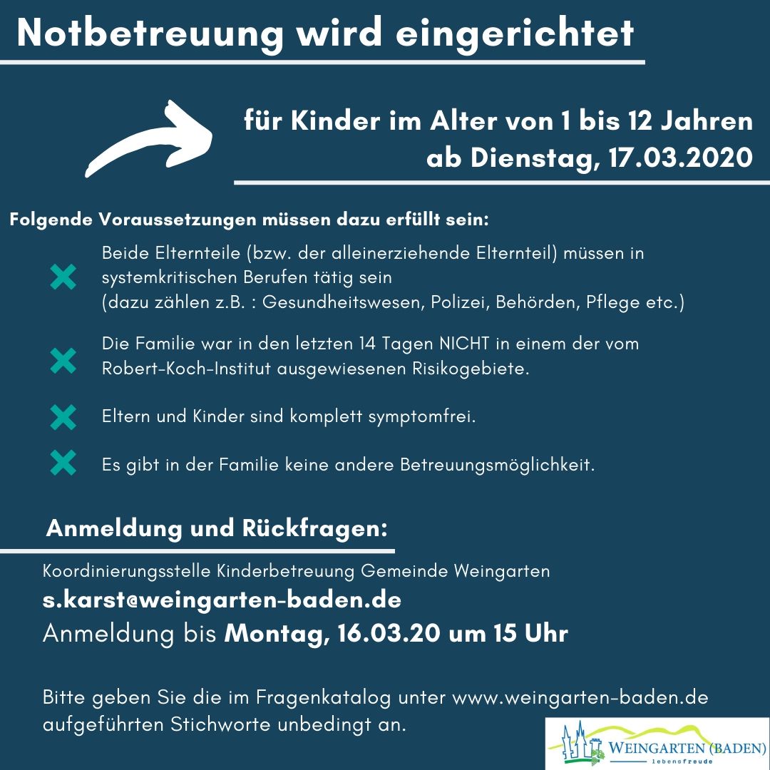  Infoflyer Kindernotbetreuung Weingarten März 2020 
